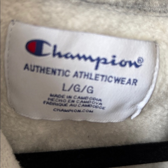 Champion Cropped Gray Hoodie with Red and Blue Accents - Picture 2 of 4
